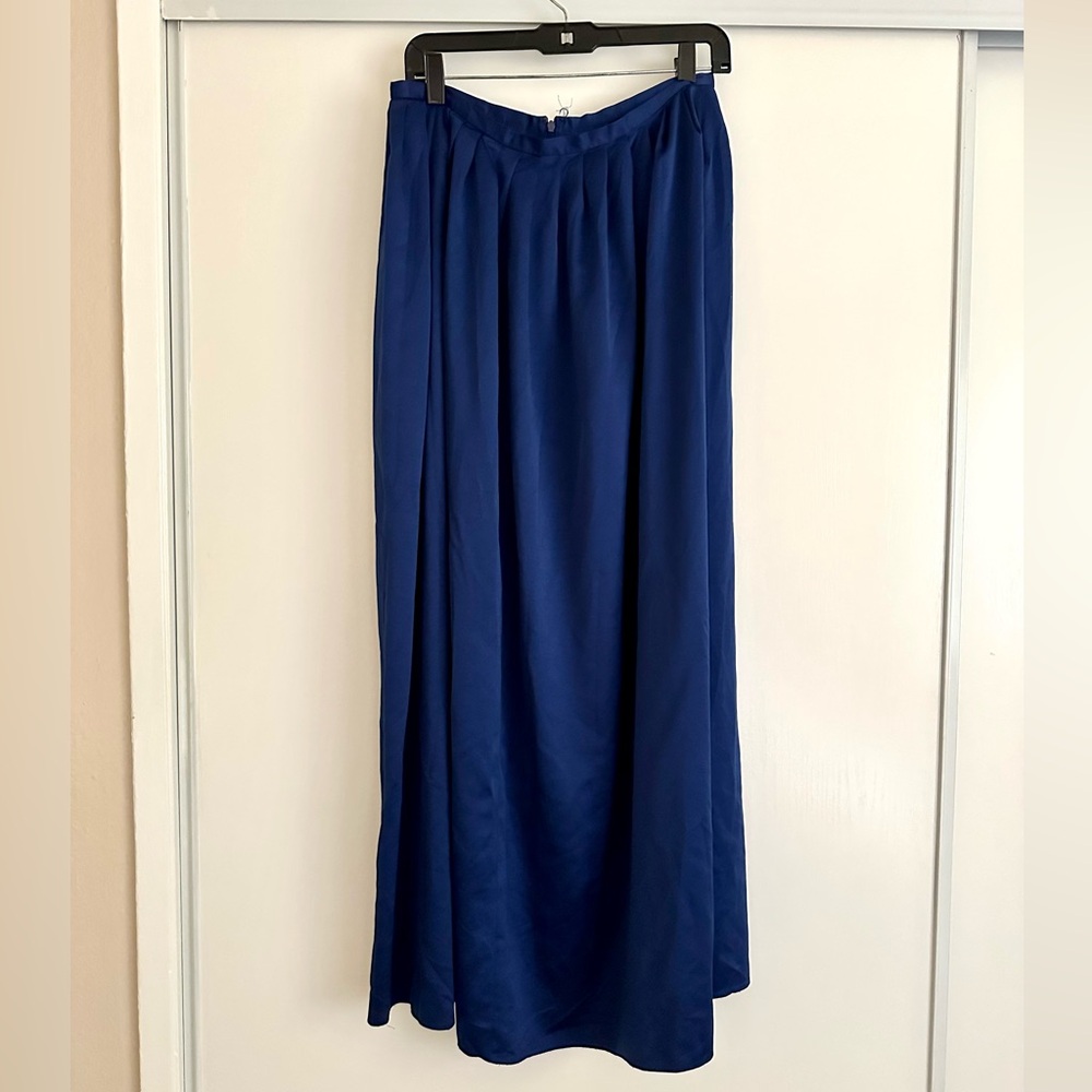 Blue “Silk” Maxi Skirt w/ Pleated Front Sz 8